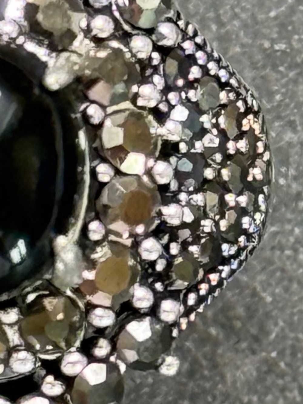 Art Deco Ring Statement Black Onyx Marcasite Halo Sterling Silver (9.5) - Picture 2 of 5